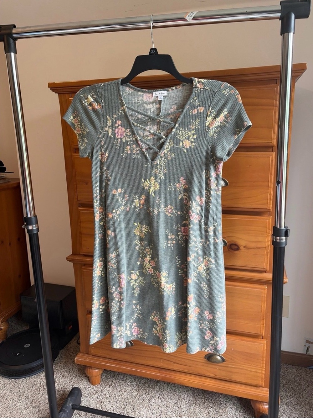 love, Fire Green Floral Midi Dress with Pink & Yellow Accents